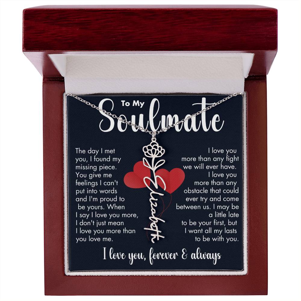 To My Soulmate | Birth Flower Necklace | White on Black