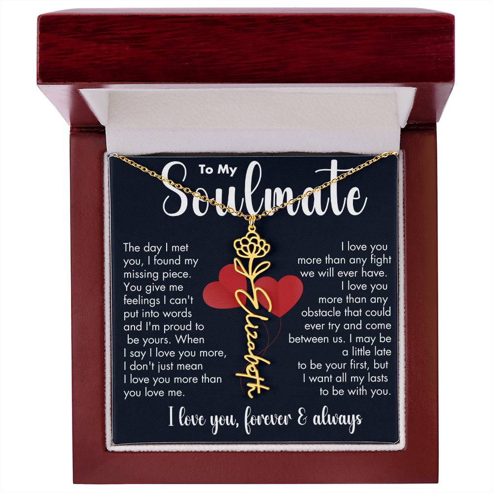 To My Soulmate | Birth Flower Necklace | White on Black
