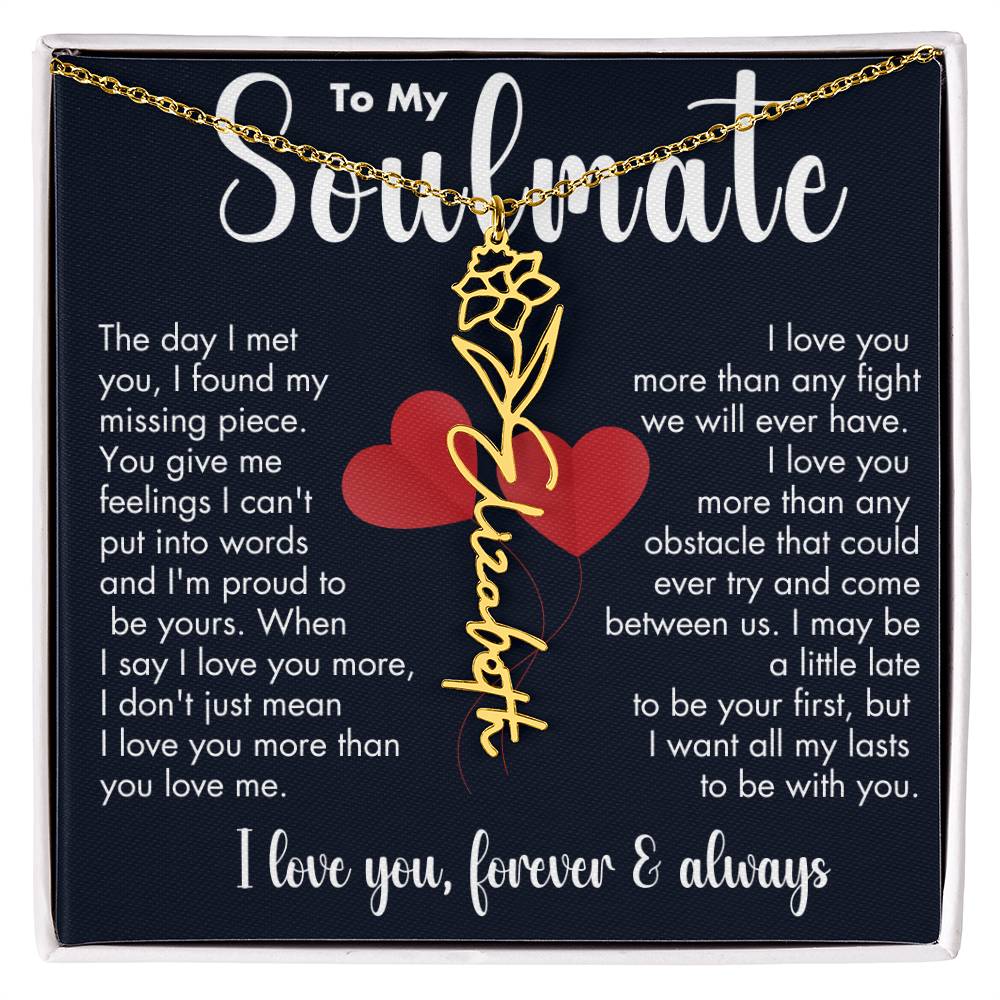 To My Soulmate | Birth Flower Necklace | White on Black