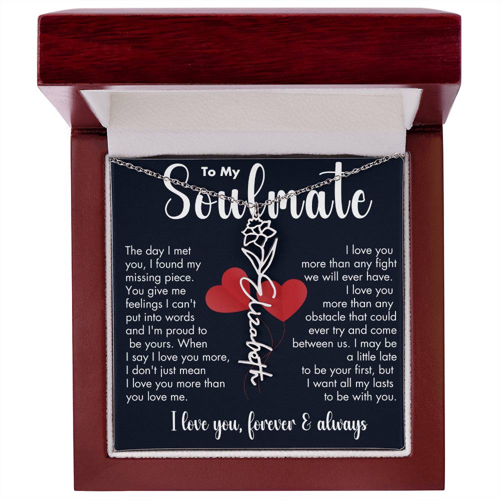 To My Soulmate | Birth Flower Necklace | White on Black