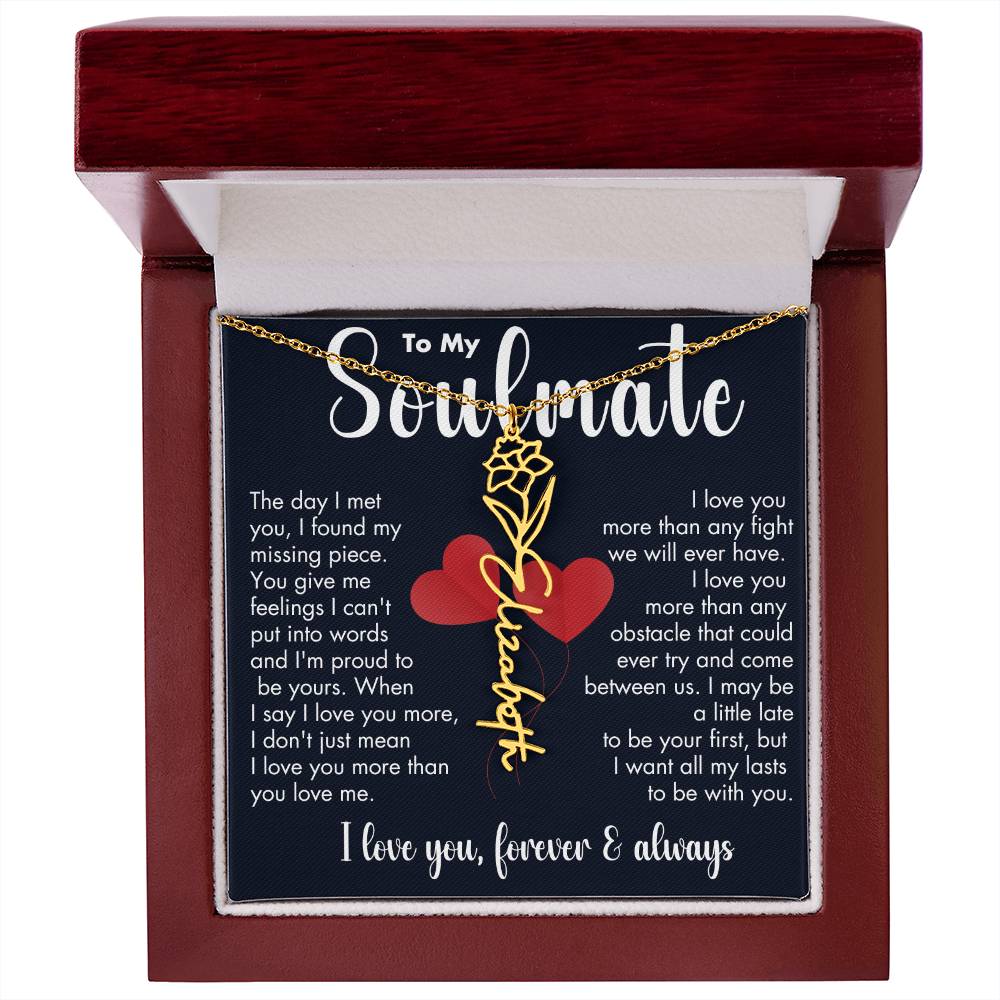 To My Soulmate | Birth Flower Necklace | White on Black