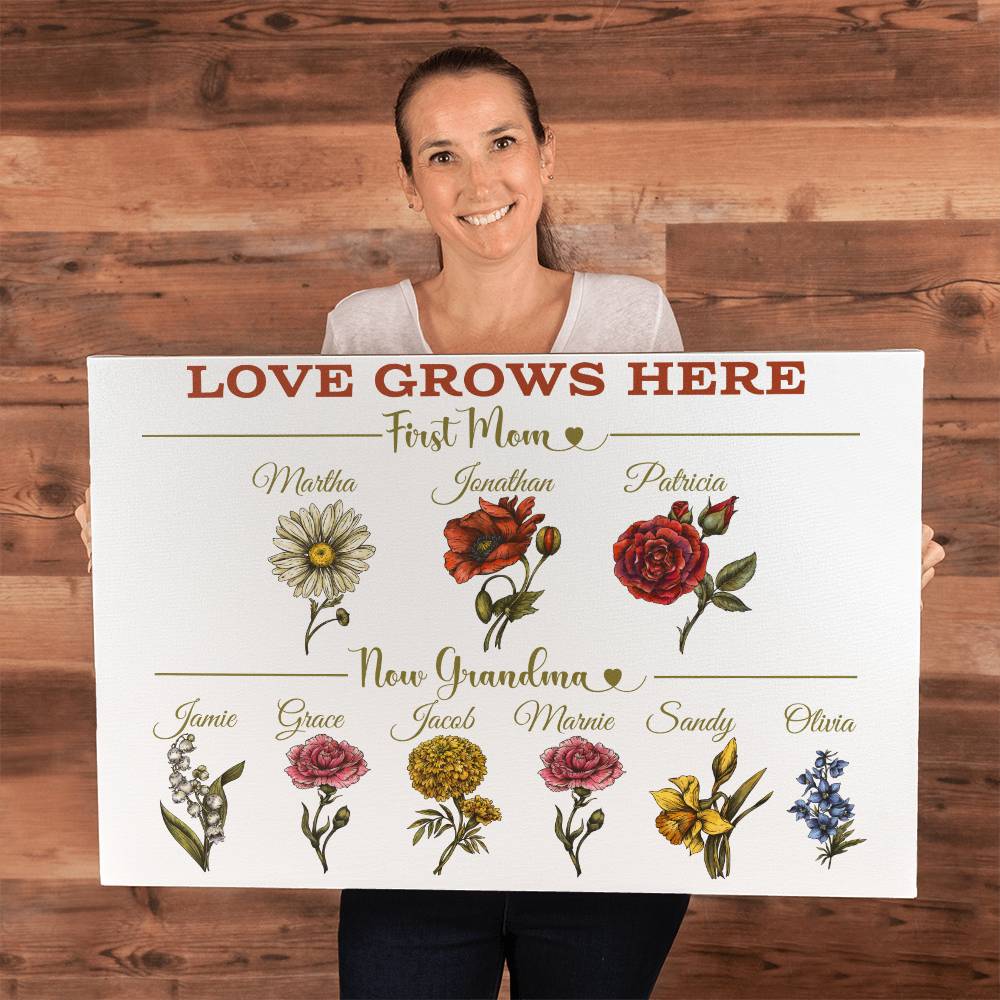 Personalized First Mom, Now Grandma wrapped gallery canvas, Birth Month Flowers Gift For Grandma, Christmas Gift, Nana Gifts, Mothers Day Gift