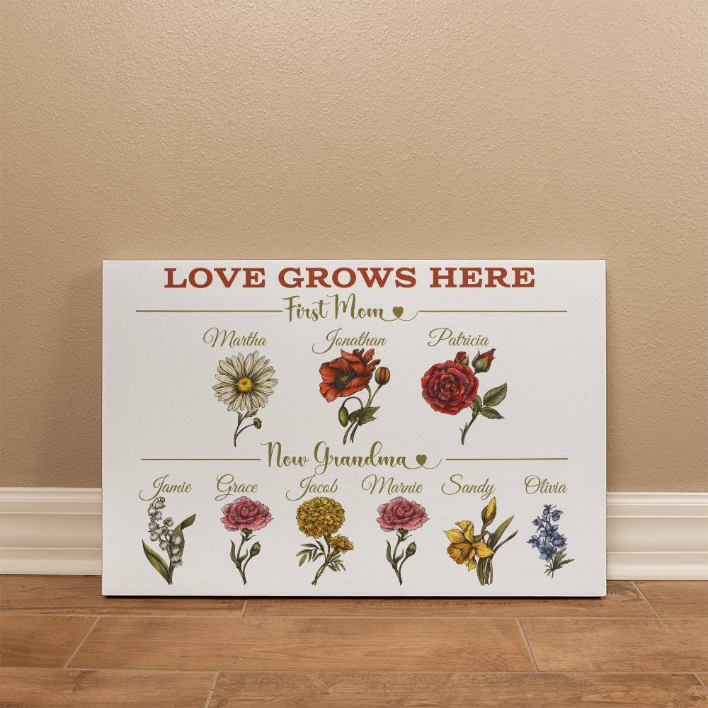 Personalized First Mom, Now Grandma wrapped gallery canvas, Birth Month Flowers Gift For Grandma, Christmas Gift, Nana Gifts, Mothers Day Gift