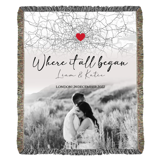 Where it all Began | Personalized Couple Photo Monochromatic | Heirloom Woven Blanket