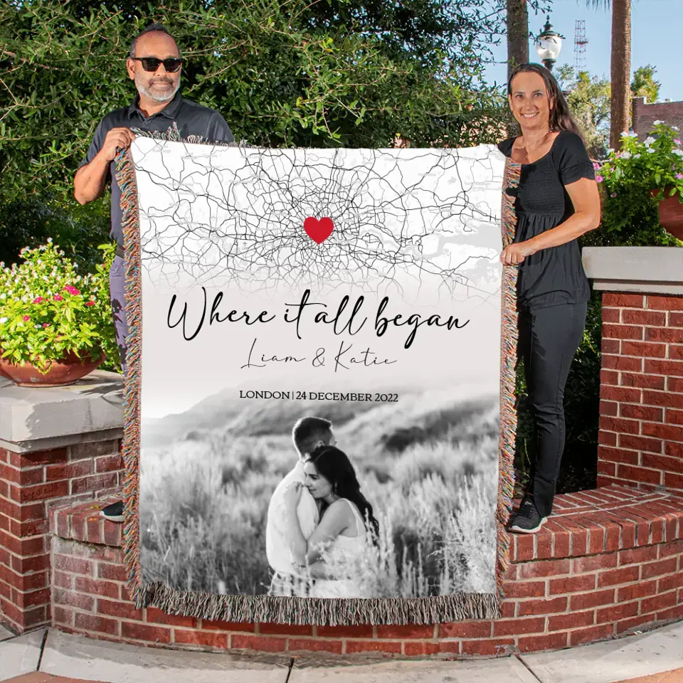 Where it all Began | Personalized Couple Photo Monochromatic | Heirloom Woven Blanket