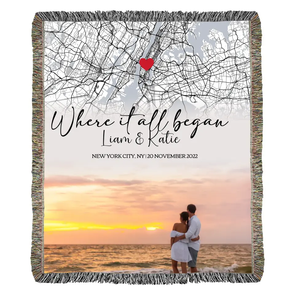 Where it all Began | Personalized Couple Photo Heirloom Woven Blanket (Color)