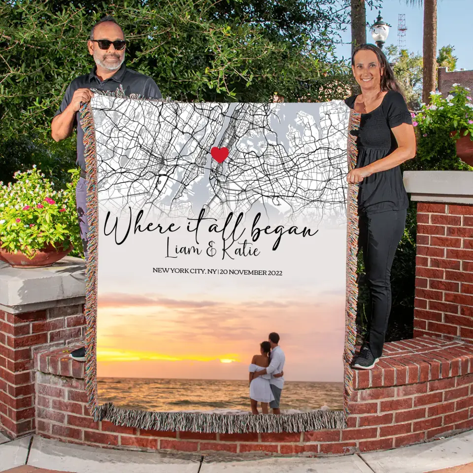 Where it all Began | Personalized Couple Photo Heirloom Woven Blanket (Color)