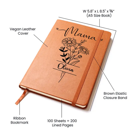 Graphic Journal | Birth Month Flower with Heading | Personalized with Name | Mothers Day | Gift