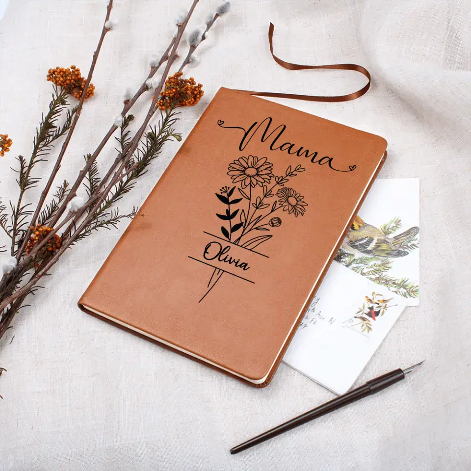 Graphic Journal | Birth Month Flower with Heading | Personalized with Name | Mothers Day | Gift