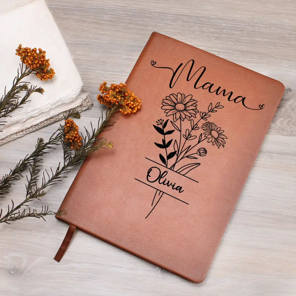 Graphic Journal | Birth Month Flower with Heading | Personalized with Name | Mothers Day | Gift