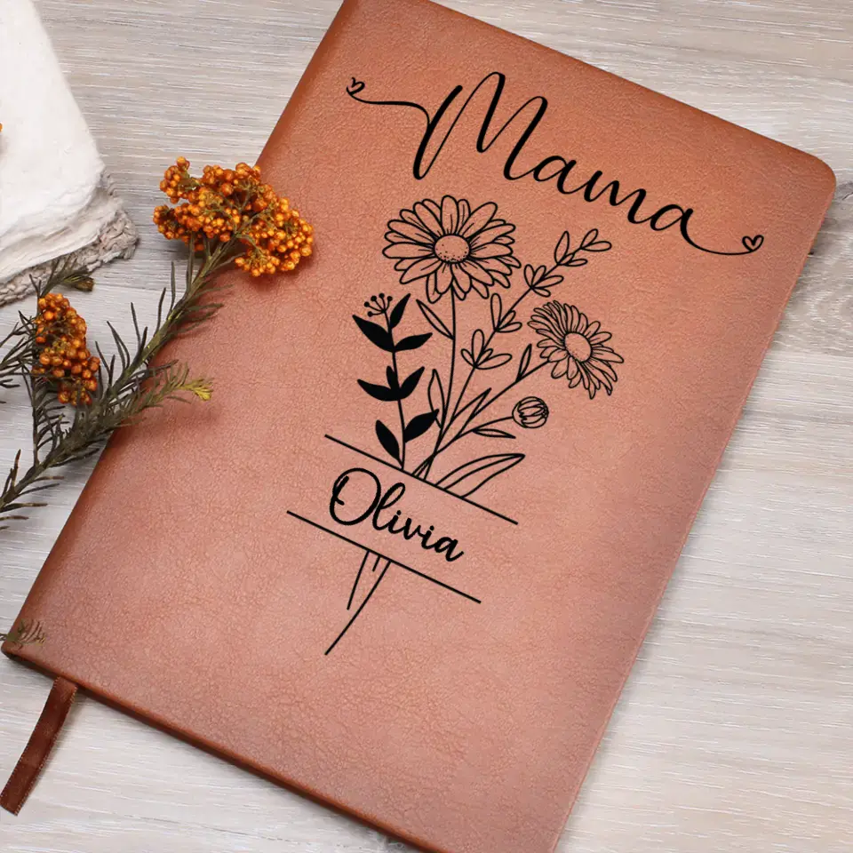 Graphic Journal | Birth Month Flower with Heading | Personalized with Name | Mothers Day | Gift