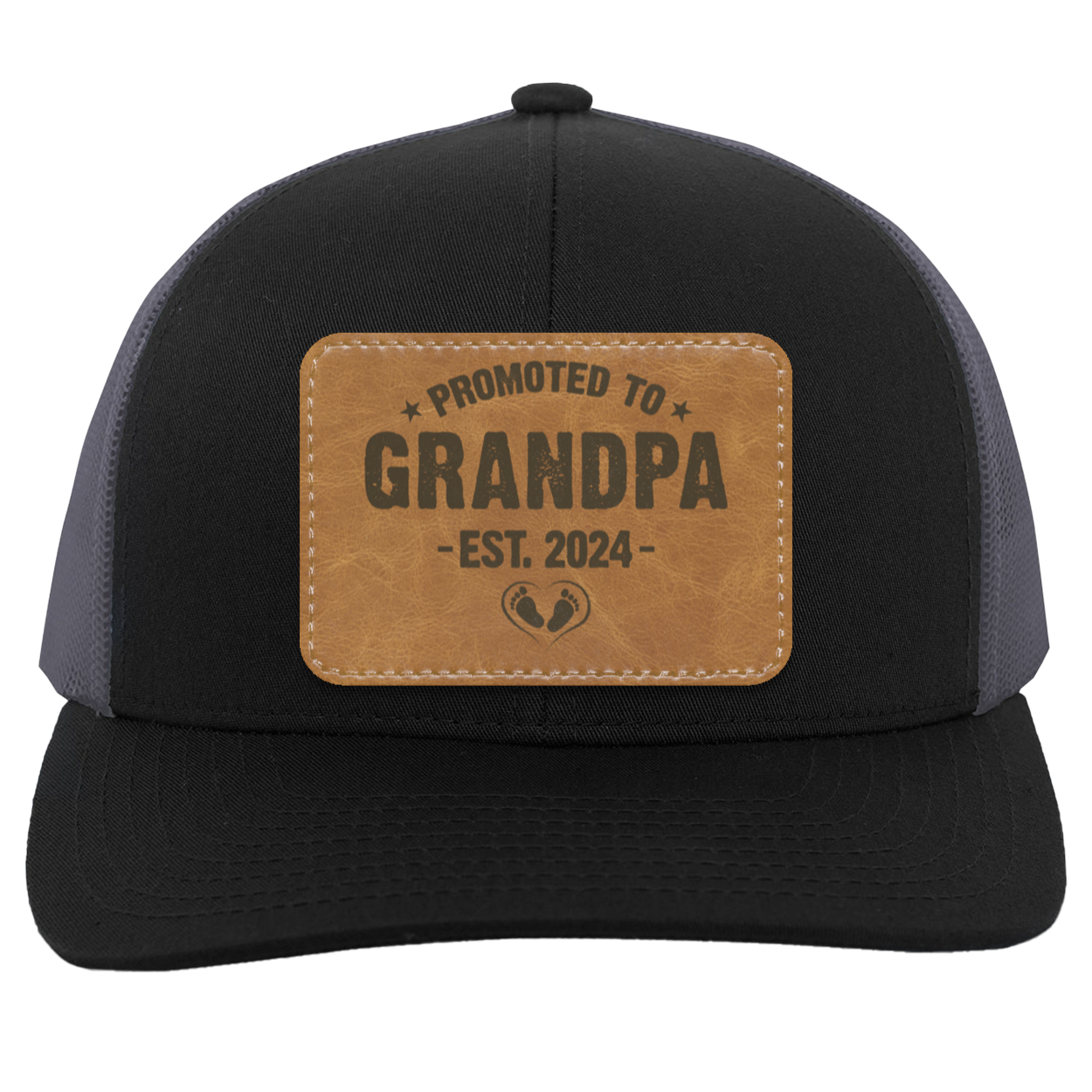 Promoted to Grandpa 2024 | Leather | Trucker Patch Hat