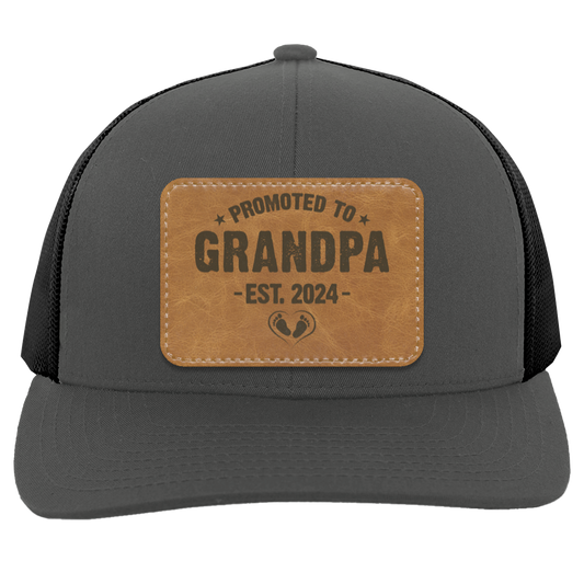 Promoted to Grandpa 2024 | Leather | Trucker Patch Hat