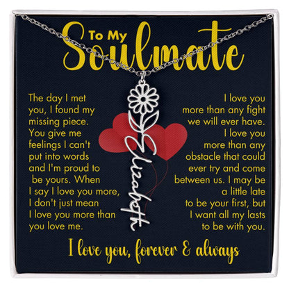 To My Soulmate | Birth Flower Name Necklace | Gold on Black