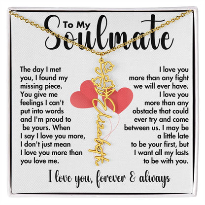 To My Soulmate | Birth Flower Name Necklace | Black on White