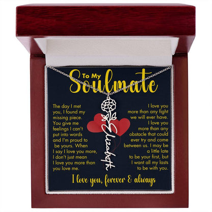 To My Soulmate | Birth Flower Name Necklace | Gold on Black