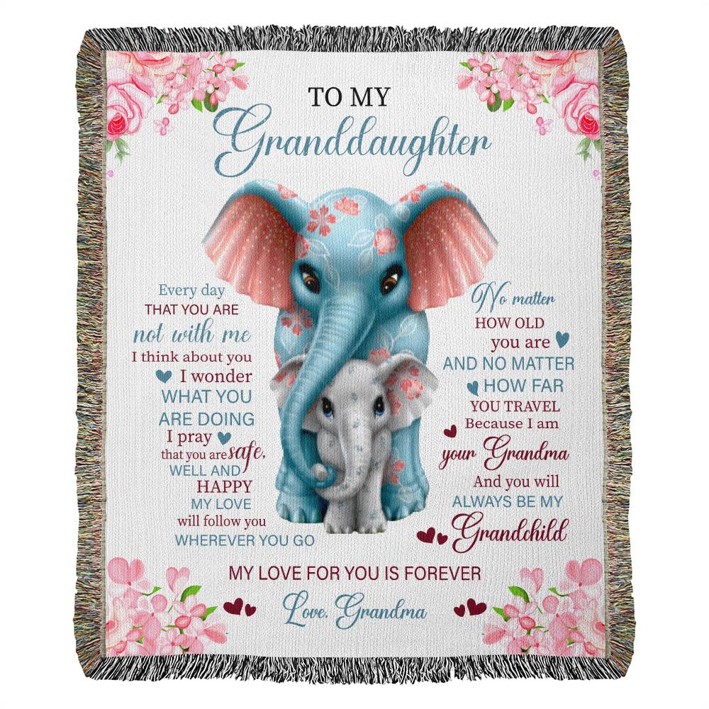 Grandmother to Granddaughter Woven Blanket - Elephants