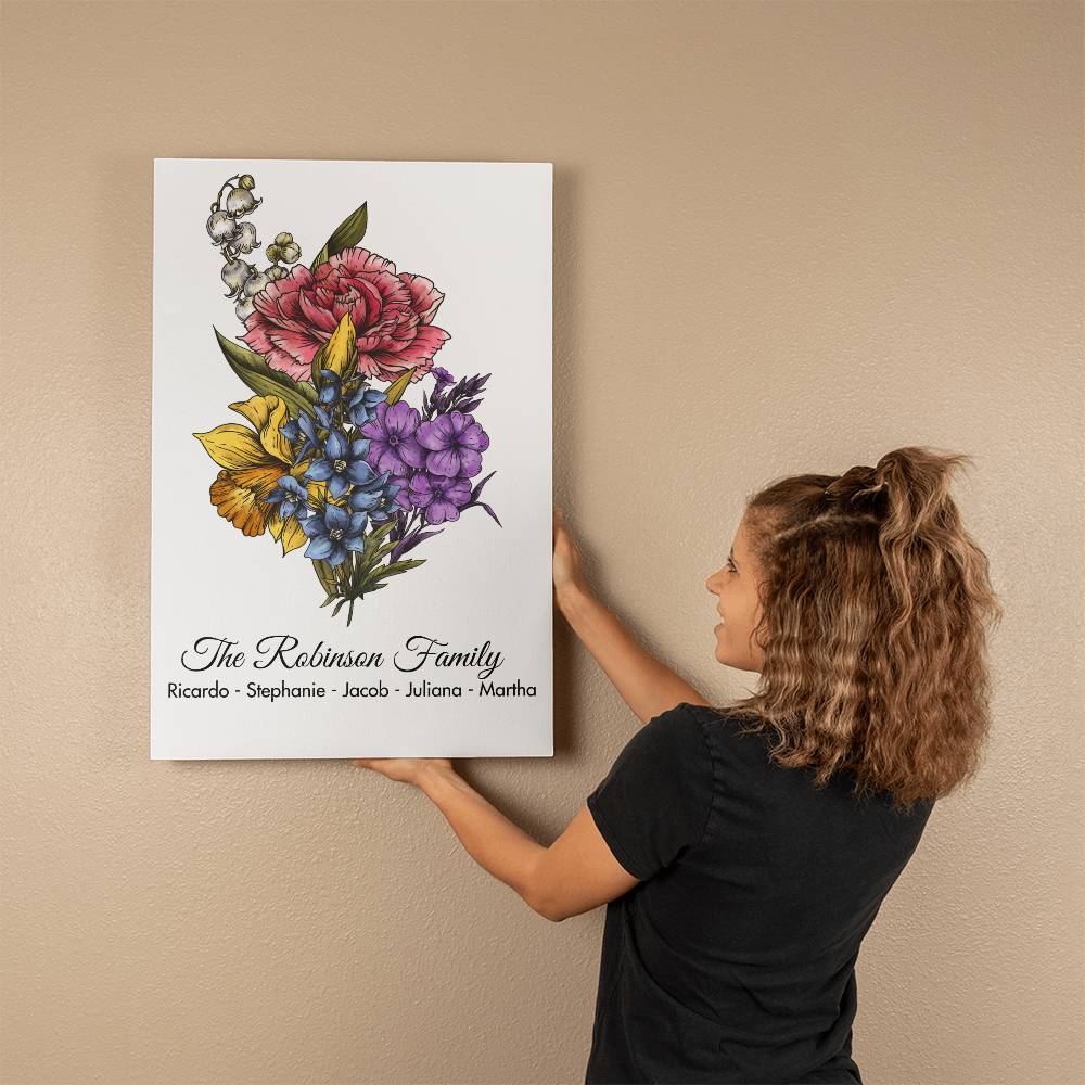 Personalized wrapped gallery canvas, Birth Month Flowers Gift For Grandma, Easter, Nana Gifts, Mothers Day Gift - Portrait