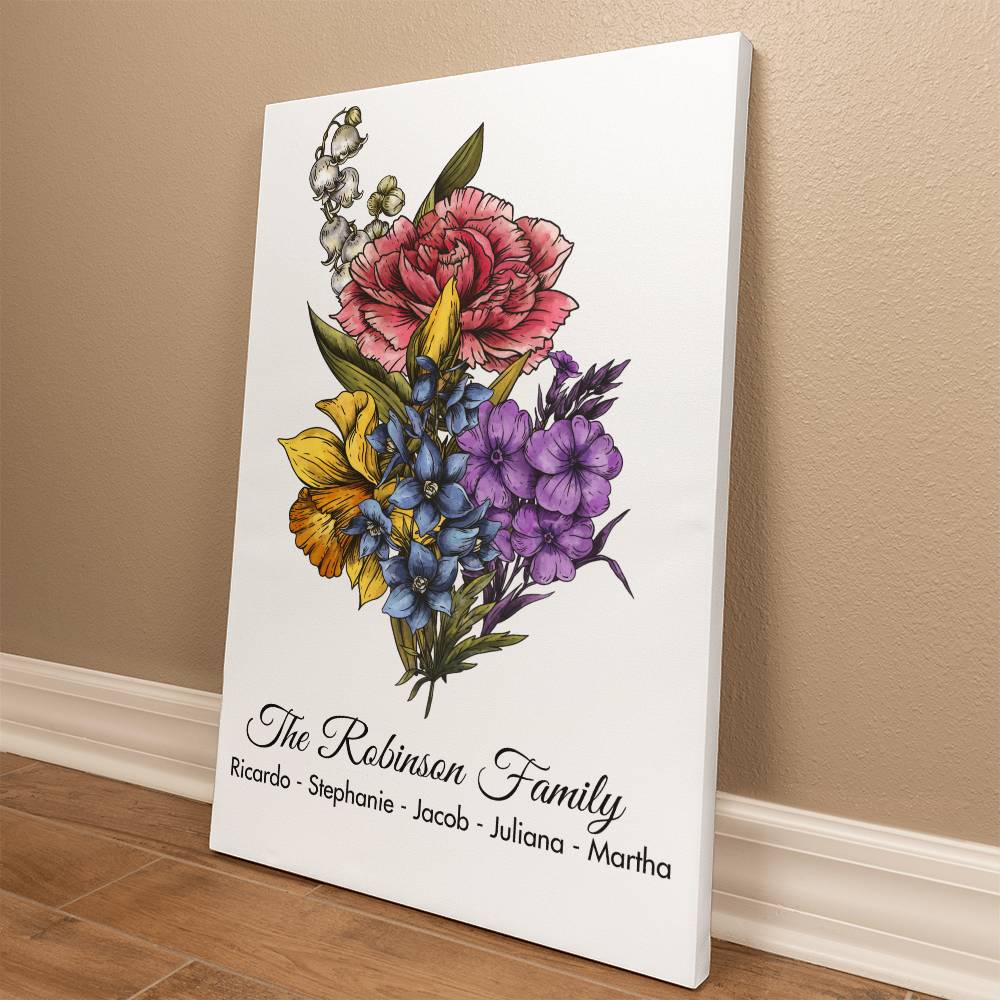 Personalized wrapped gallery canvas, Birth Month Flowers Gift For Grandma, Easter, Nana Gifts, Mothers Day Gift - Portrait