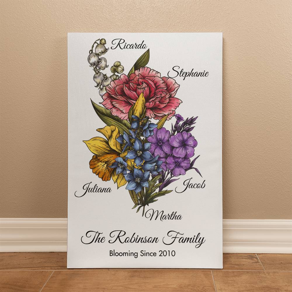 Personalized wrapped gallery canvas, Birth Month Flowers Gift For Grandma, Easter, Nana Gifts, Mothers Day Gift - Portrait