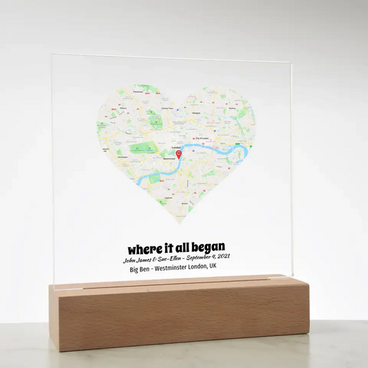 Acrylic - Personalized "Heart" Map - Where It All Began